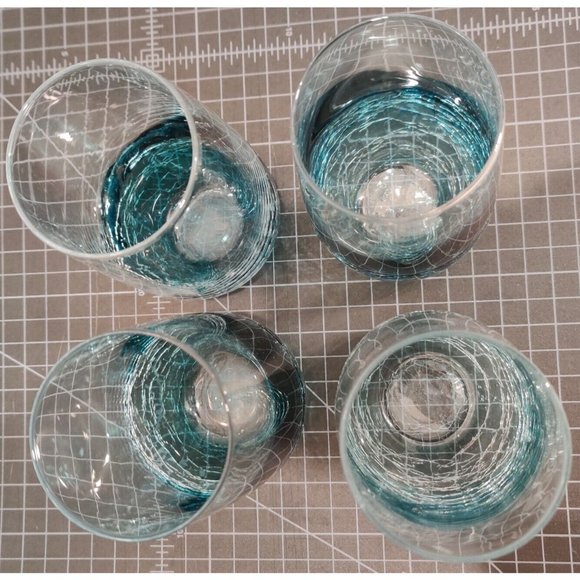 Pier 1 Teal Blue Crackle Glass Highball Tumblers Glasses Set of 4 Good  Condition